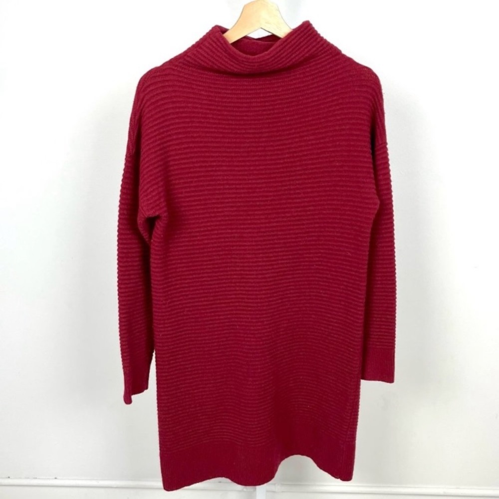 Madewell Skyscraper Sweater Dress Long Sleeve Funnel Mock Neck Wool Red